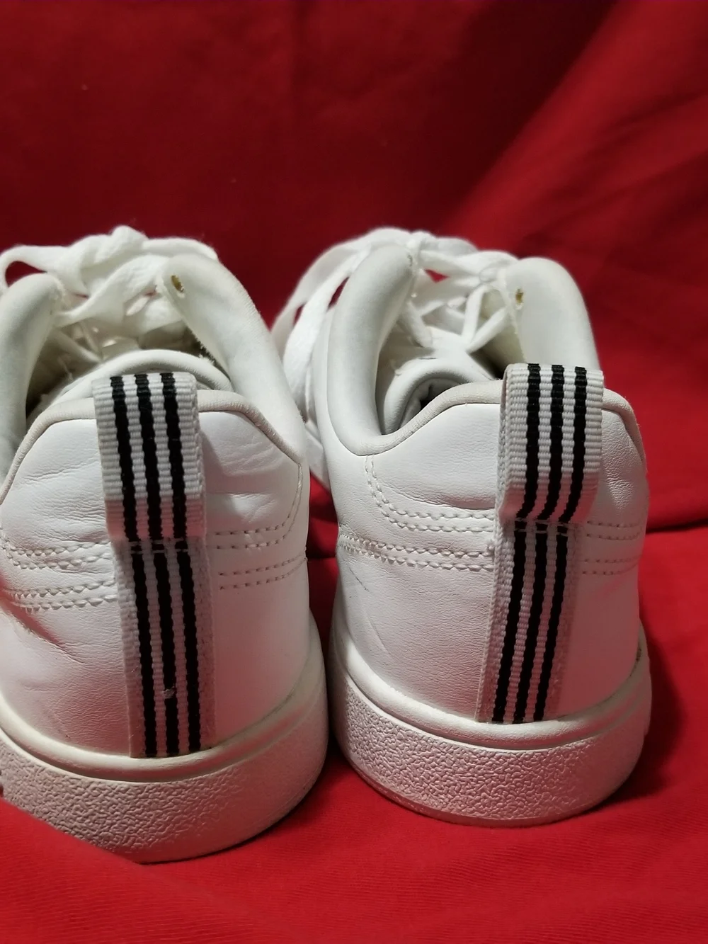 Adidas Adult Size 6 White Neo Baseline Sneakers with Black Three-Stripes